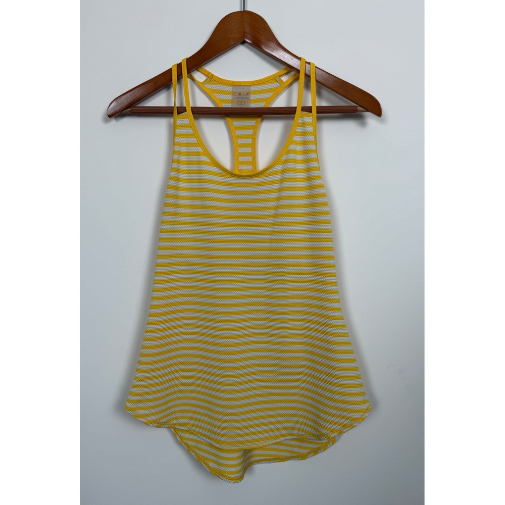 CALIA Carrie Underwood Tank Top Womens S Yellow White Striped Racerback Athletic